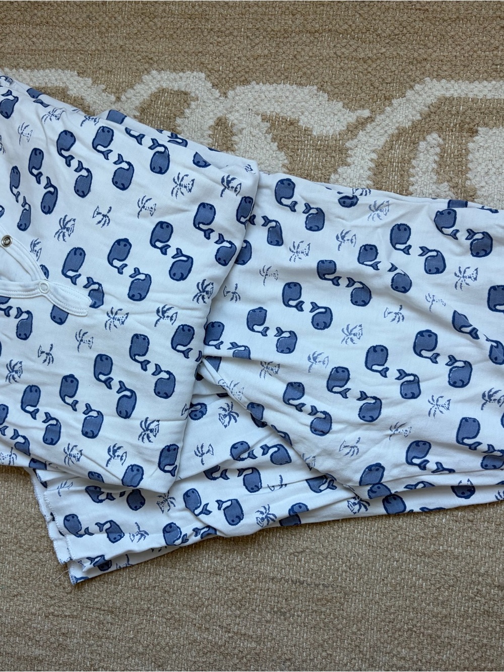 Roller Rabbit White Pajama Set with Blue Whale Print